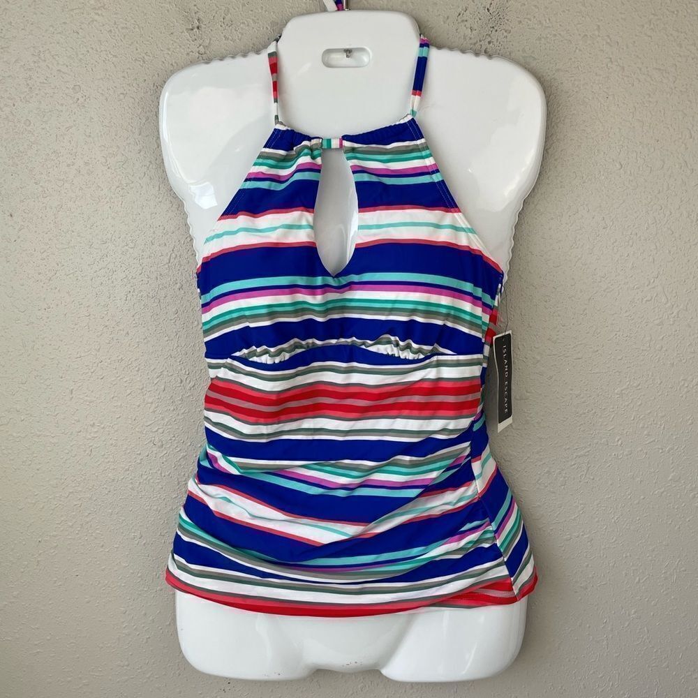 NWT Island Escape Striped Tankini Top Size 8